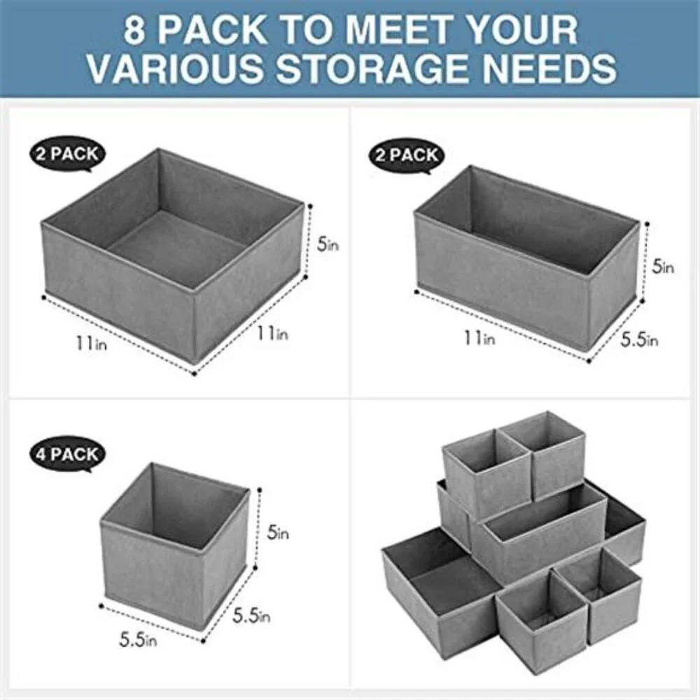Drawer Organizer Set 8 Pack Closet Storage Foldable Clothes Socks Scarves Ties